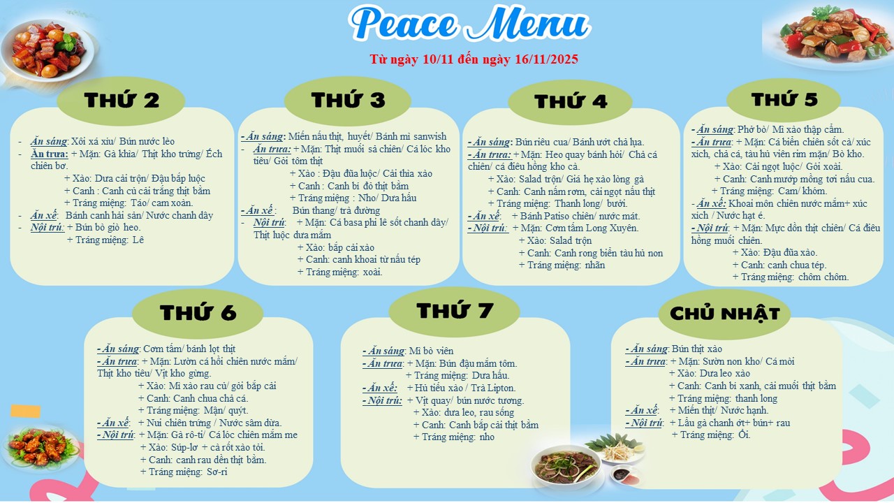 THỰC ĐƠN TUẦN 02 THÁNG 11 (TỪ 10/11 ĐẾN 16/11/2025)