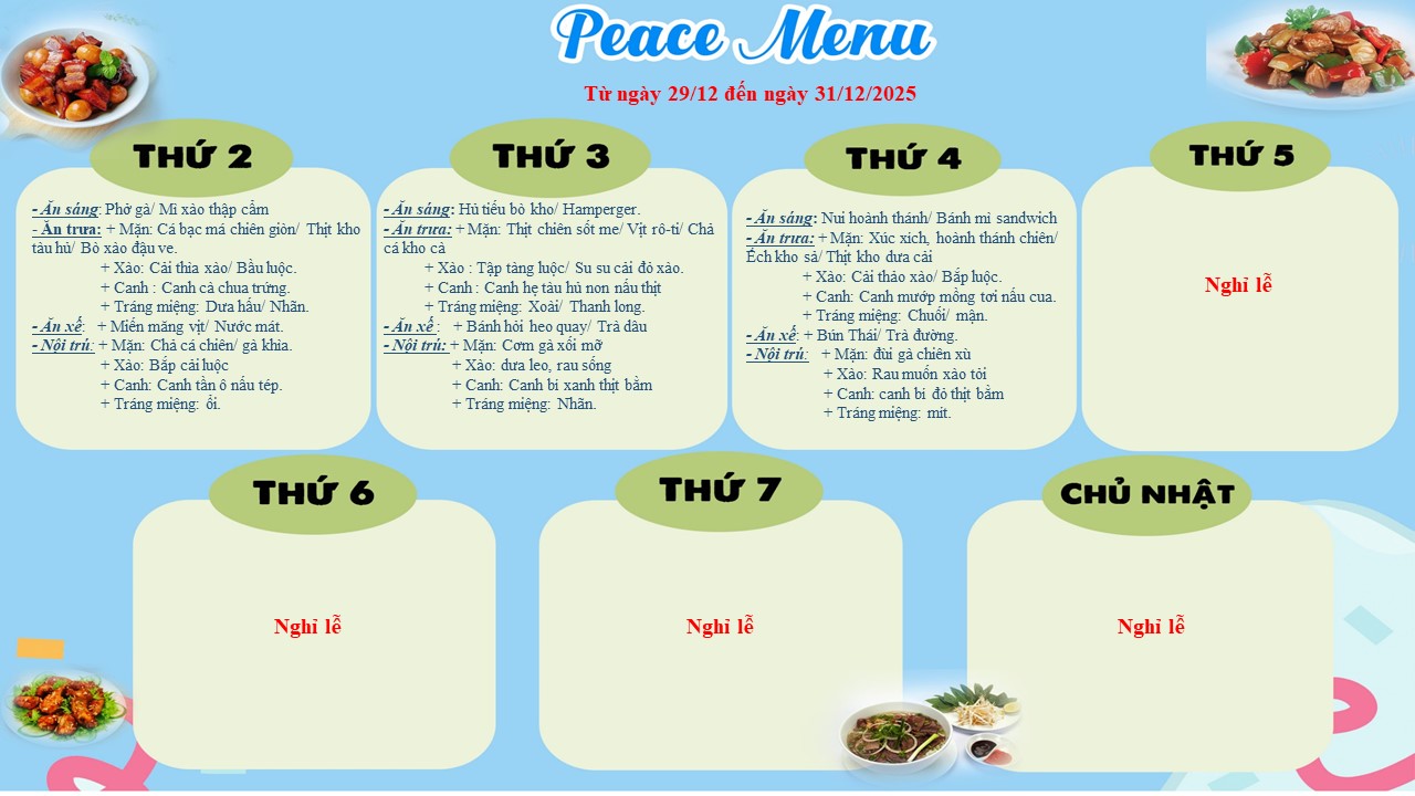 Thực đơn tuần 1 tháng 1 năm 2026