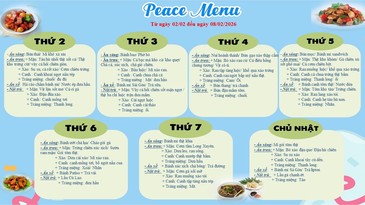 Thực đơn tuần 1 tháng 2 2026