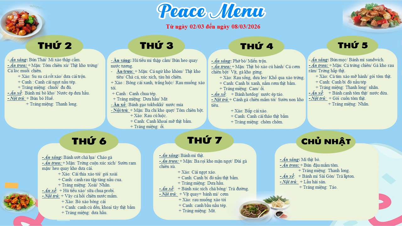 Thực đơn tuần 1 tháng 3 2026
