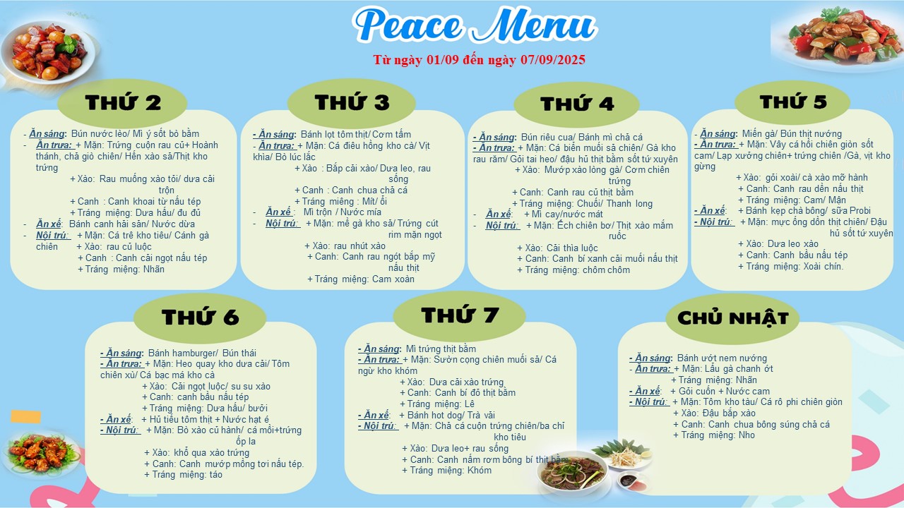 Thực đơn tuần 1 tháng 9 2025