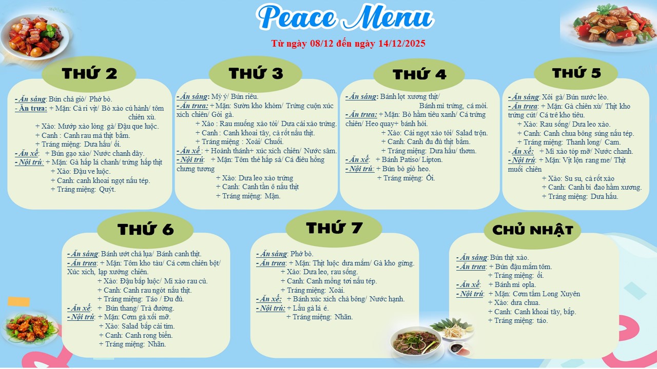 Thực đơn tuần 2 tháng 12 năm 2025
