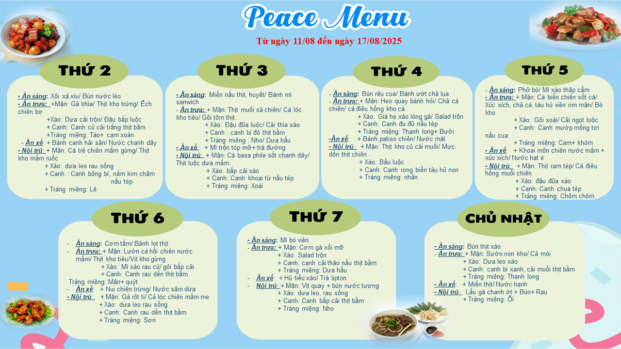Thực đơn tuần 2 tháng 8 2025