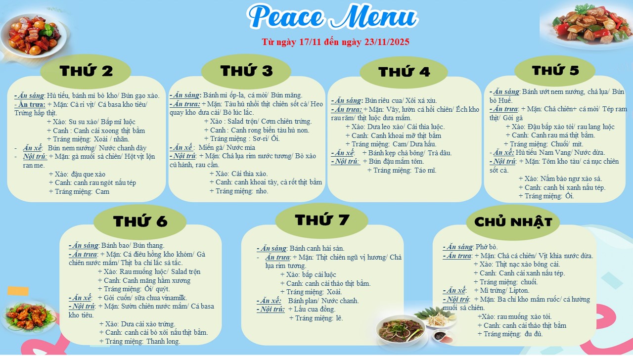 Thực đơn tuần 3 tháng 11 năm 2025