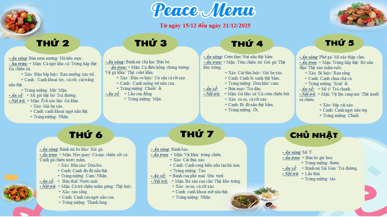 Thực đơn tuần 3 tháng 12 năm 2025