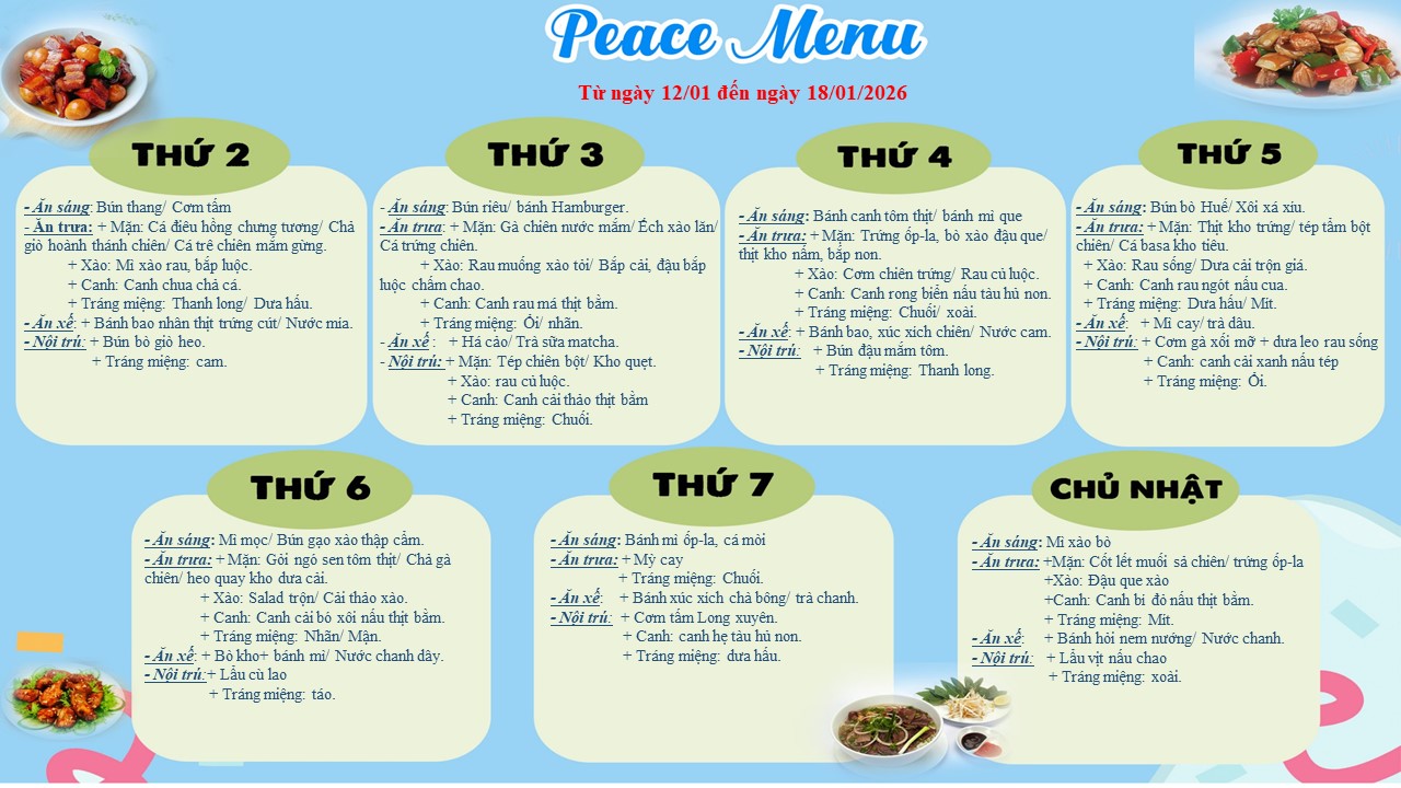 Thực đơn tuần 3 tháng 1 năm 2026