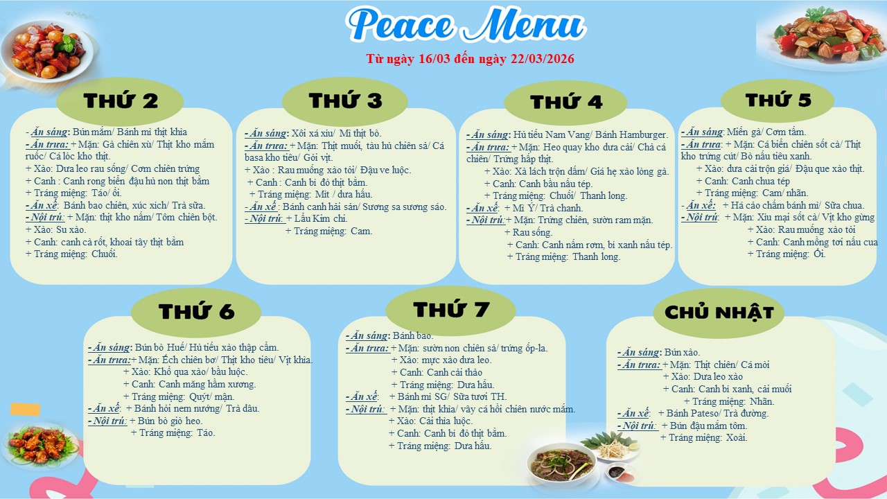 Thực đơn tuần 3 tháng 3 2026