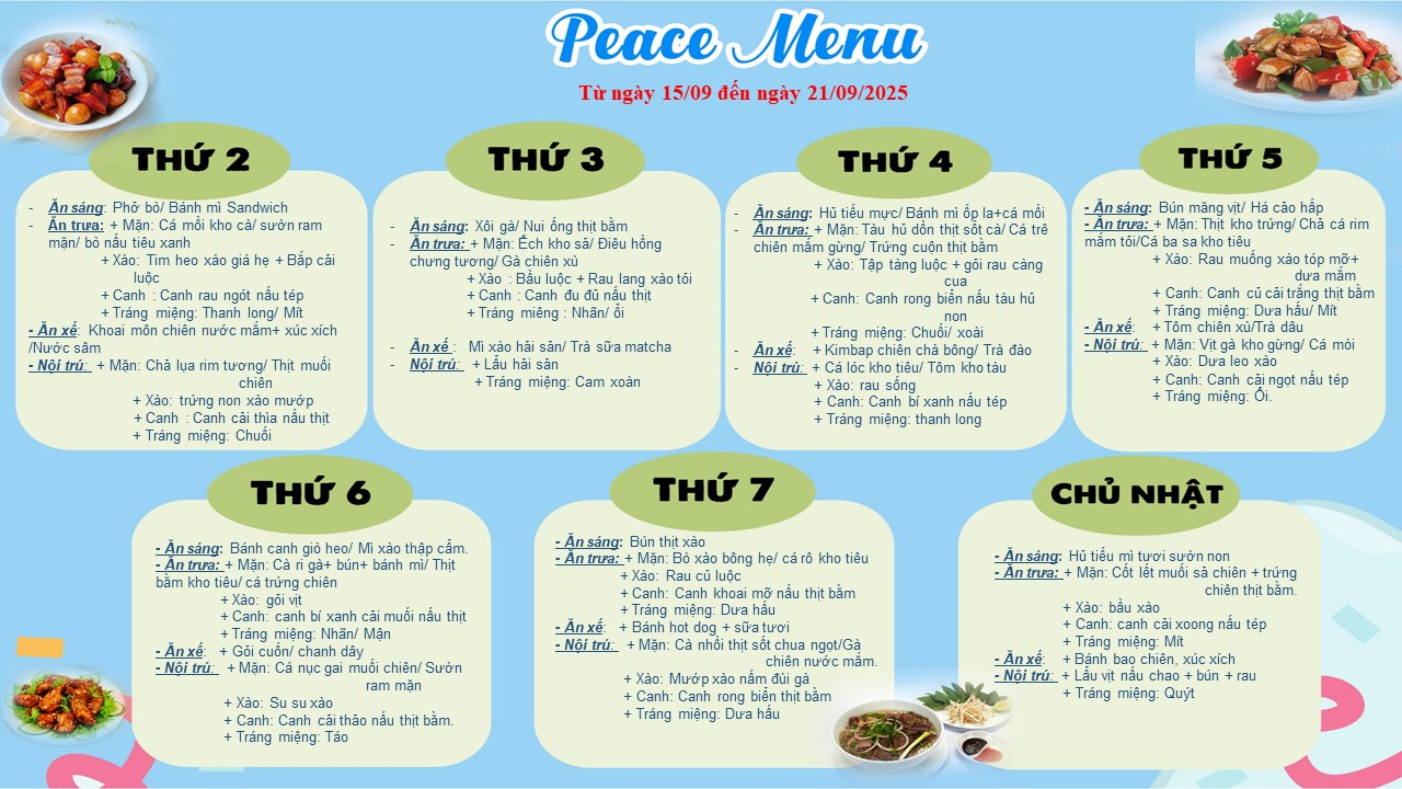 Thực đơn tuần 3 tháng 9 2025