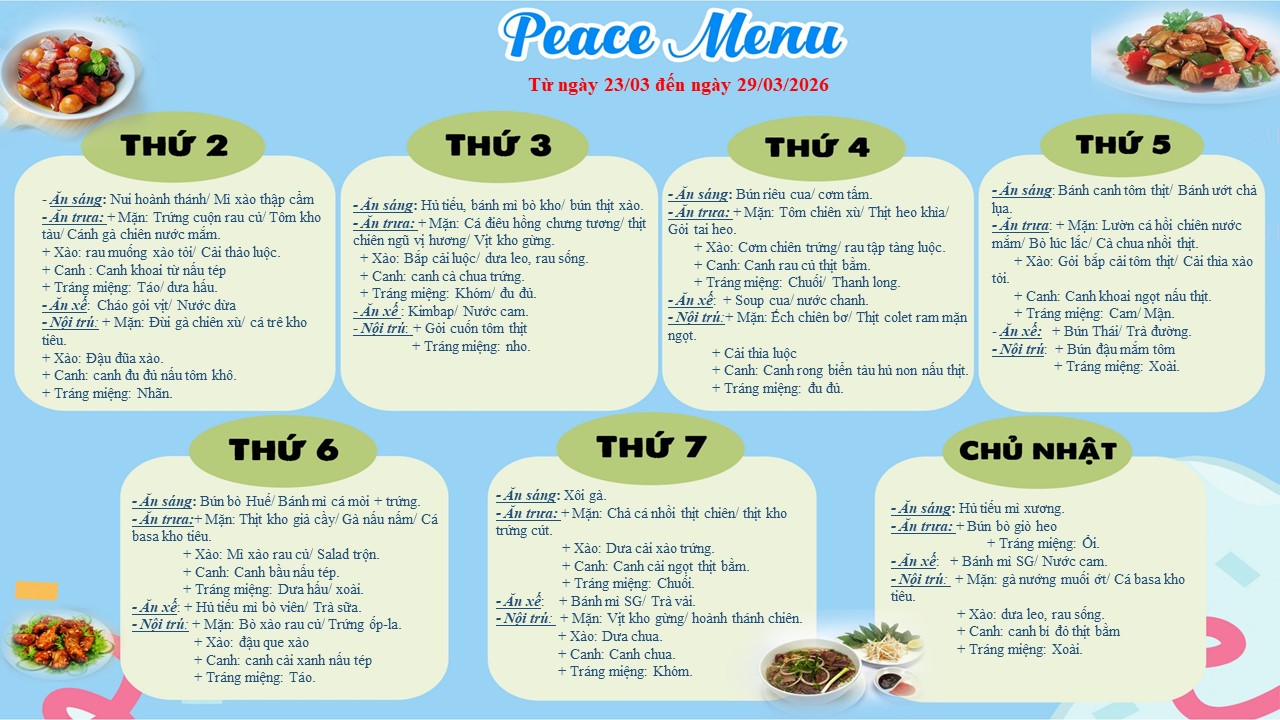 Thực đơn tuần 4 tháng 3 2026