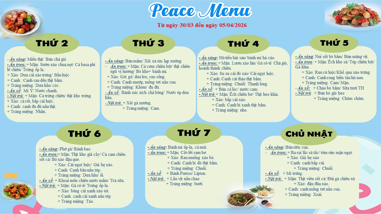 Thực đơn tuần 5 tháng 3 2026